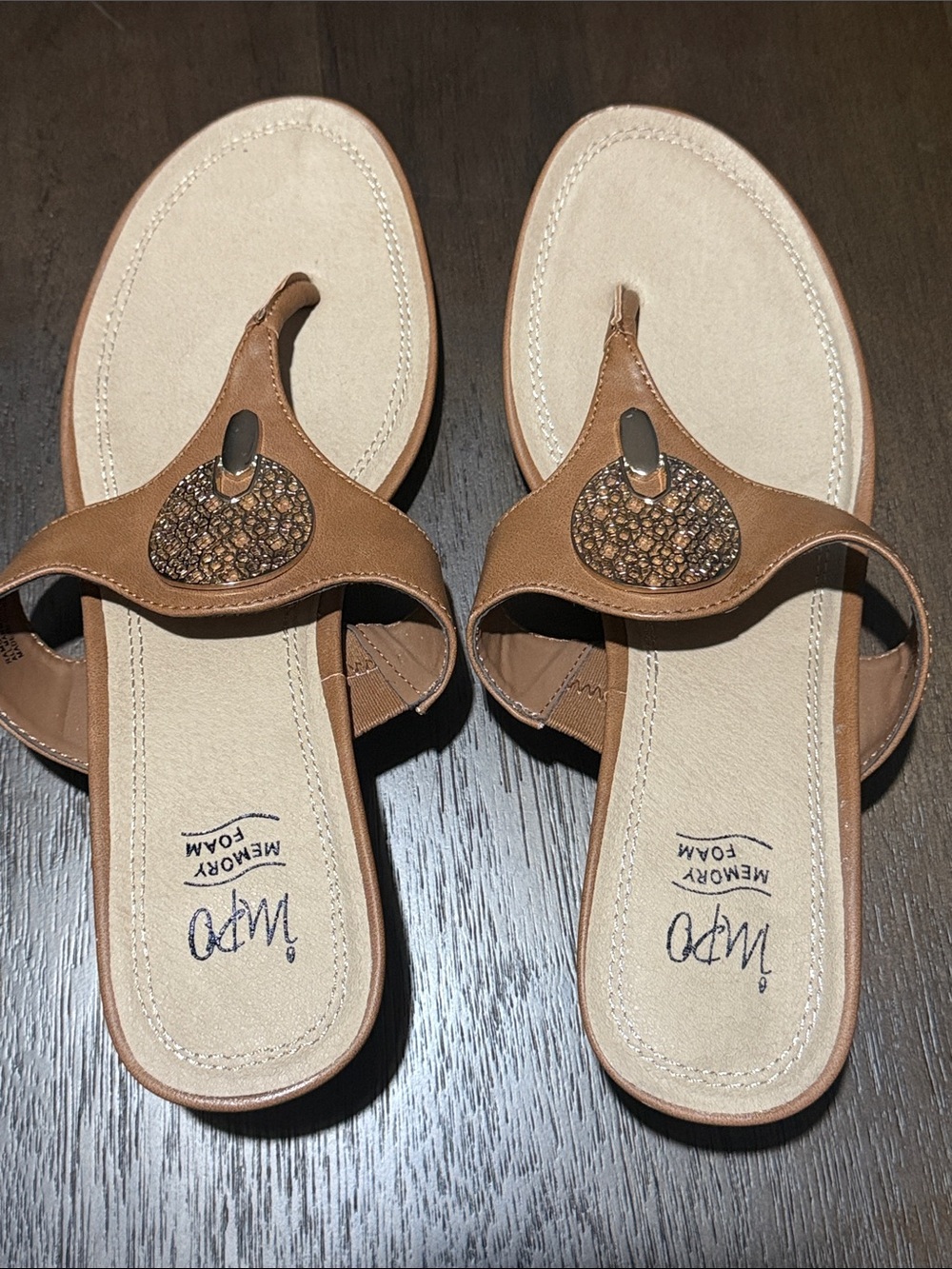 Impo Ramona Brown Thong Wedge Sandals with Decorative Medallion 10